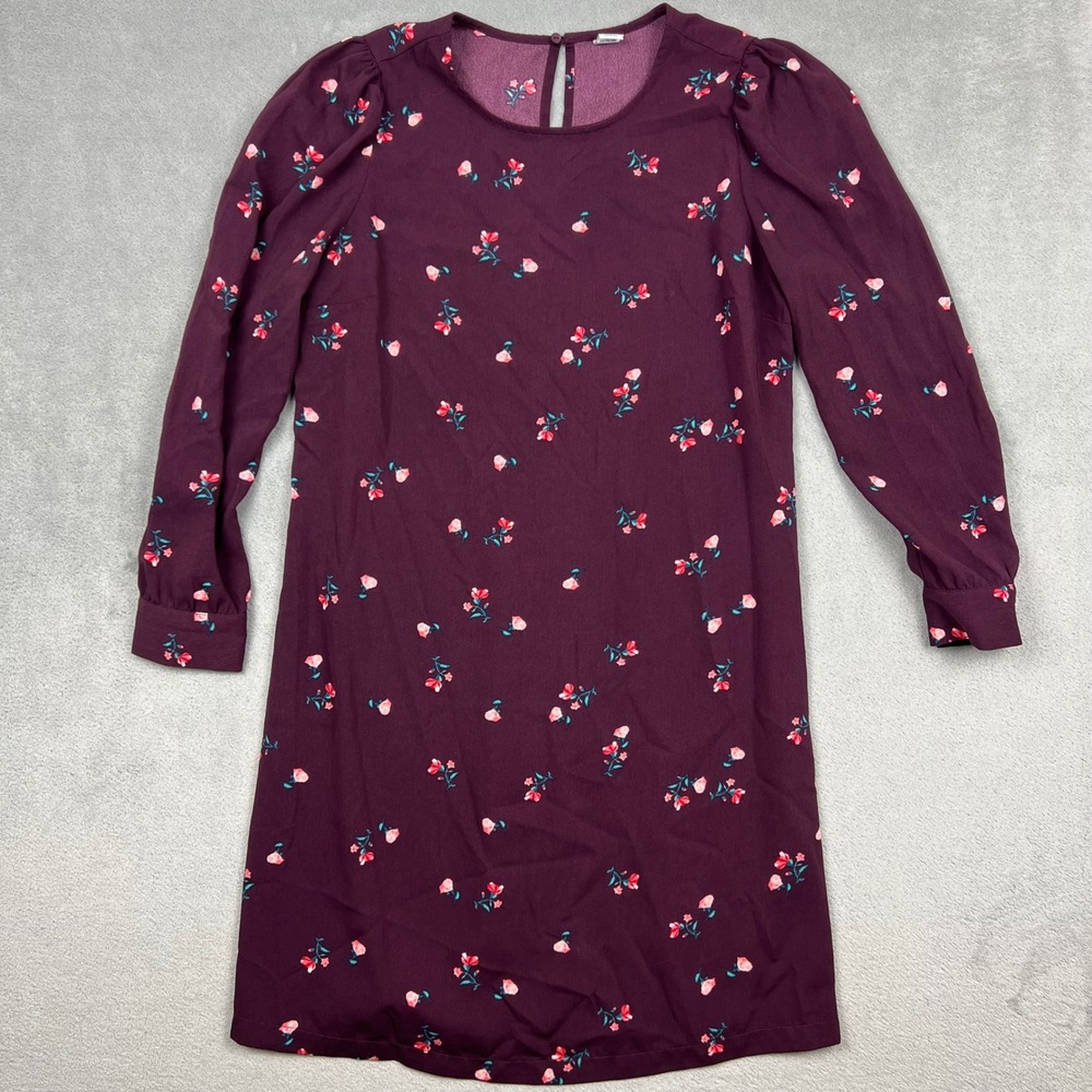 Old Navy Womens Burgundy Floral Long Sleeve Woven Shift Mini Dress Small Cottage